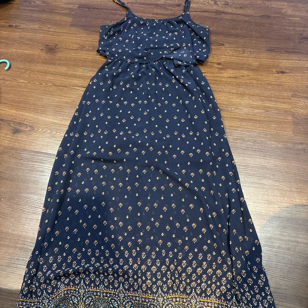 Xhilaration Navy and Gold Patterned Maxi Dress